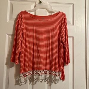 St Johns Bay 3/4 sleeve striped blouse. Petite XL